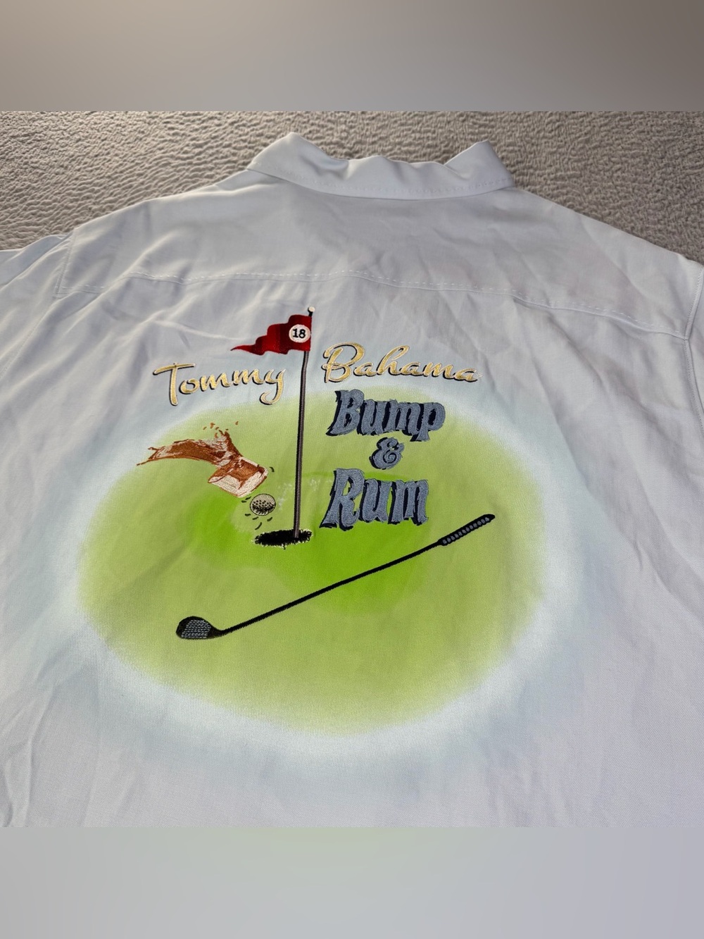 NWT Tommy Bahama Camp Shirt Mens Large Blue Embroidered Bump & Run Golf Silk